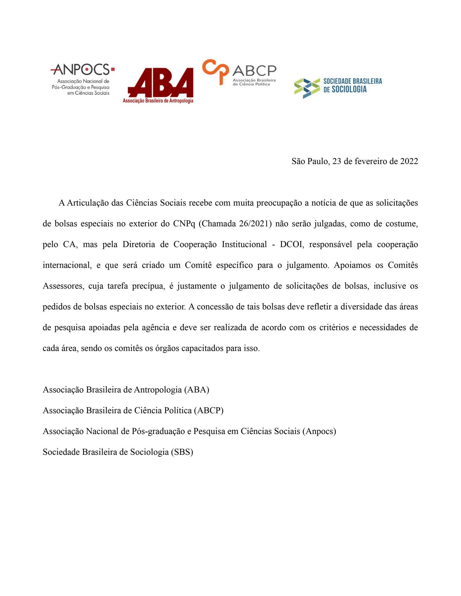 Nota sobre a questão das bolsas CNPq no exterior