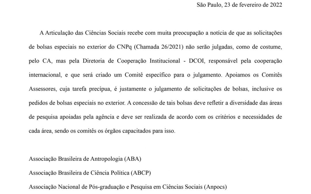 Nota sobre a questão das bolsas CNPq no exterior