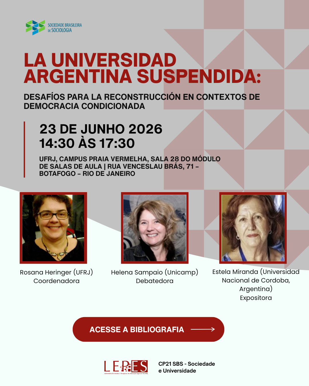SBS e LEPES promovem encontro do CP 21 sobre os desafios da universidade argentina contemporânea